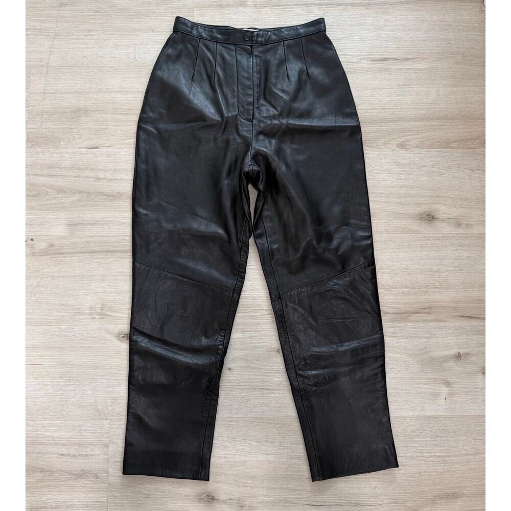 Lord & Taylor Petites 100% Leather High Waisted Vintage Pants Black Size 8